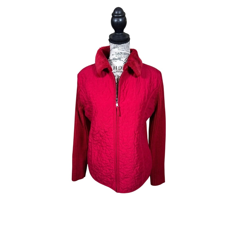 Women's Red Quilted Zip-Up Puffer Jacket